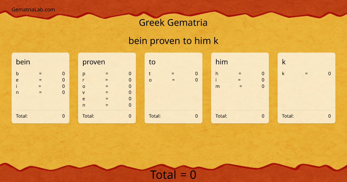 bein proven to him k in greek Gematria
